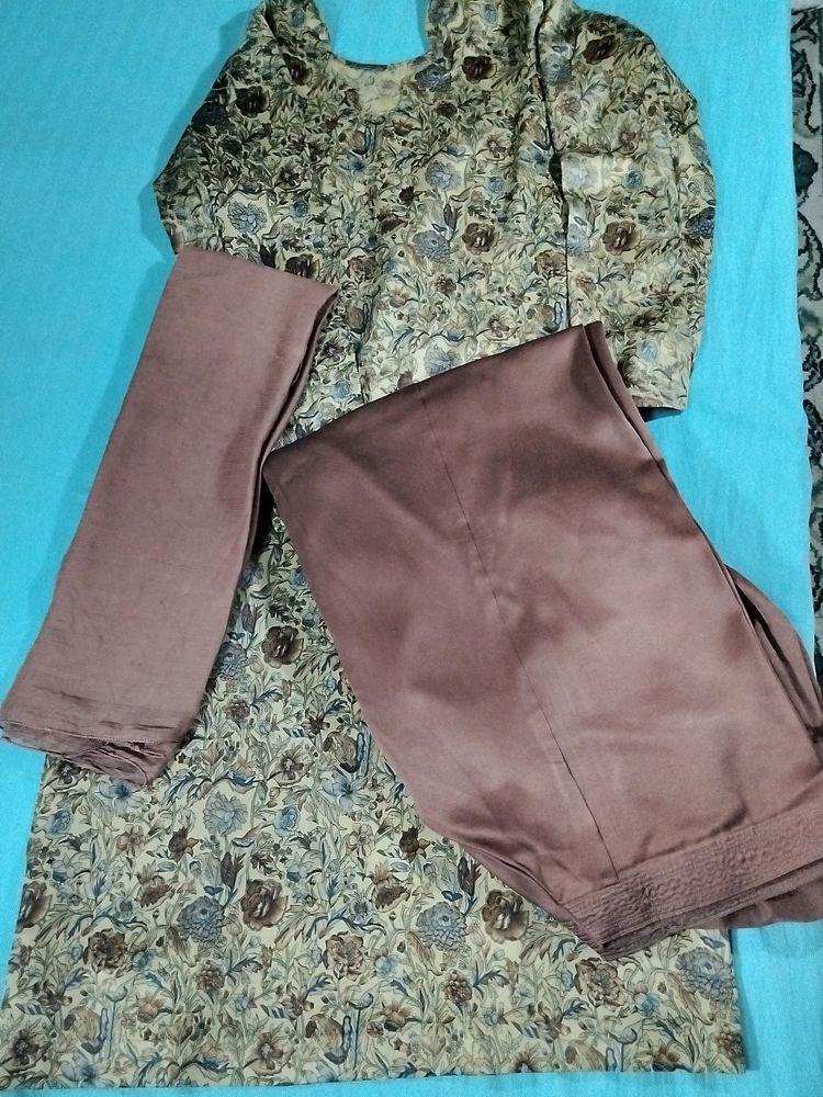 Beautiful Satin Silk Suit Set With Dupatta