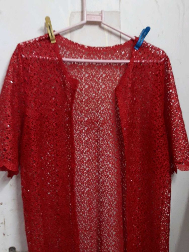 Sparkly Red Lace Kimono Top