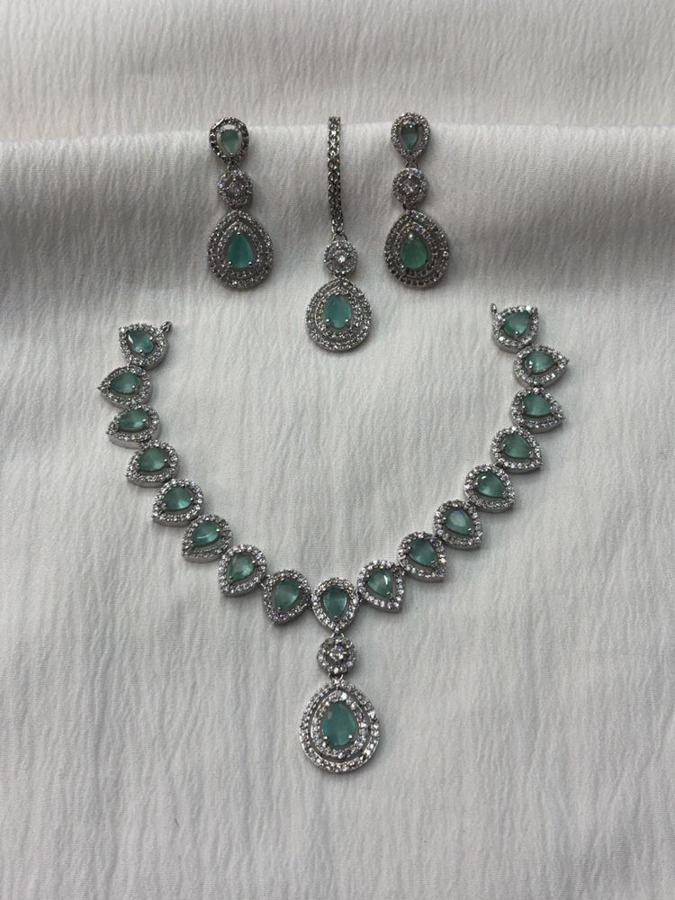 Mint Stone Necklace Jewellery Set 🤍