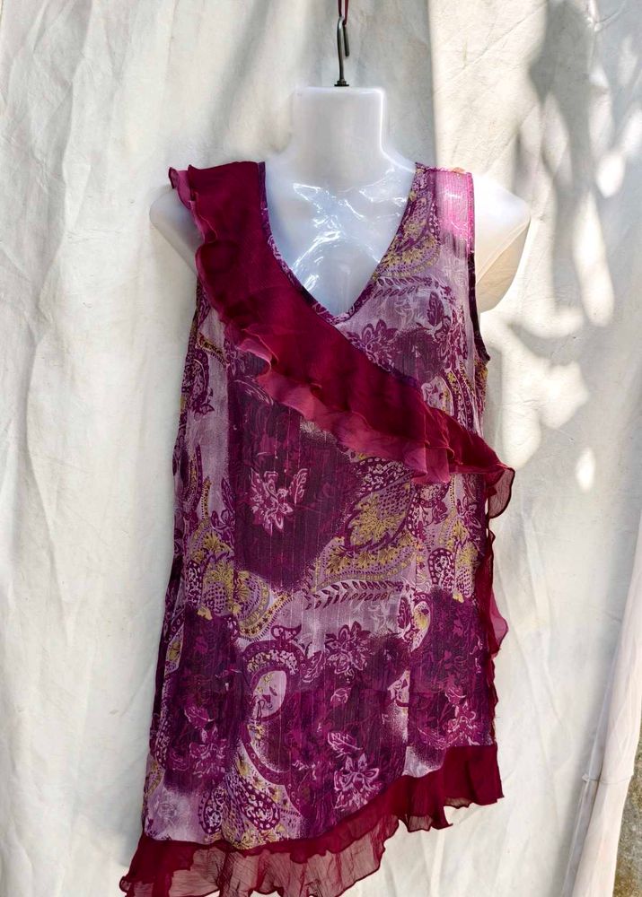 Boho Paisley Print Ruffled Tunic Top