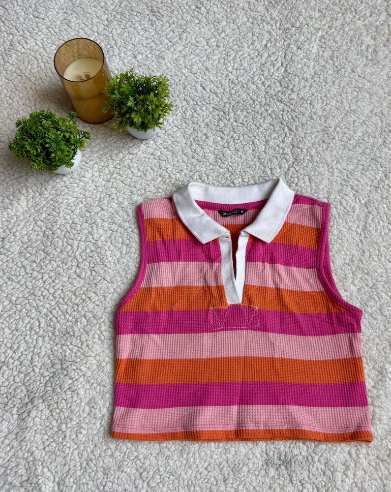 Striped Polo Crop Top