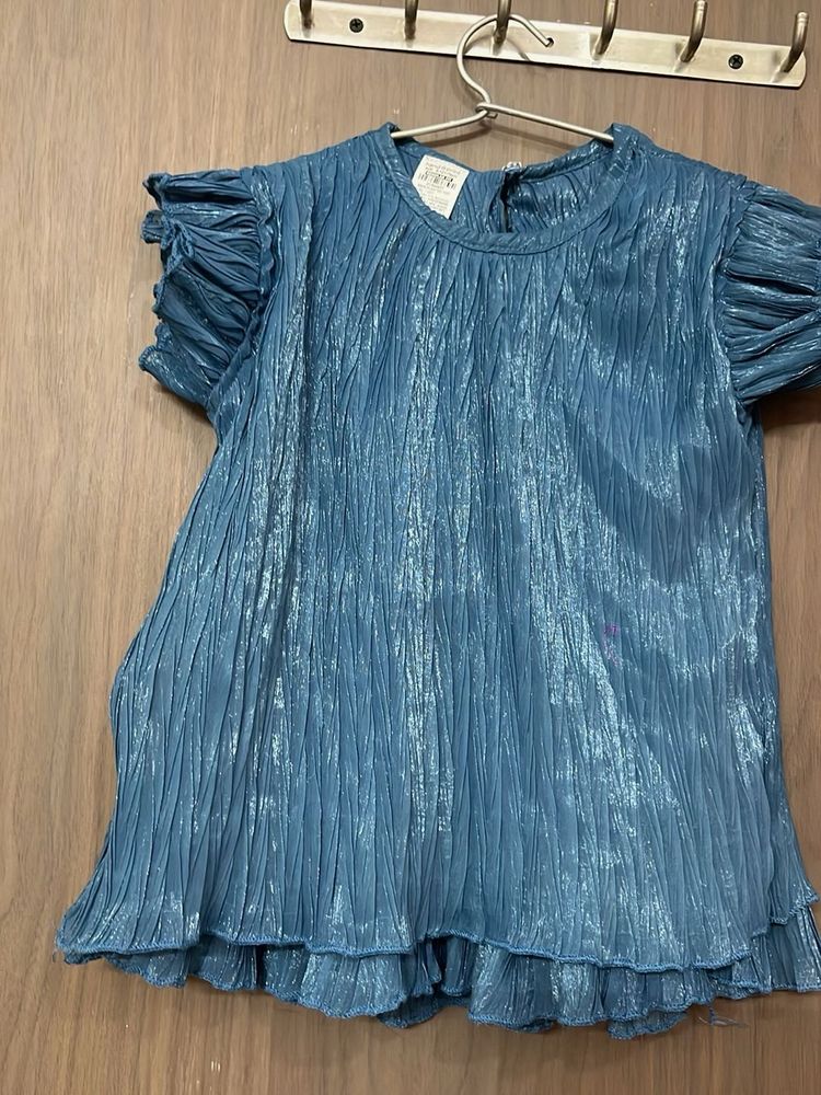 New designer Crushed Blue Puff Sleeve Top