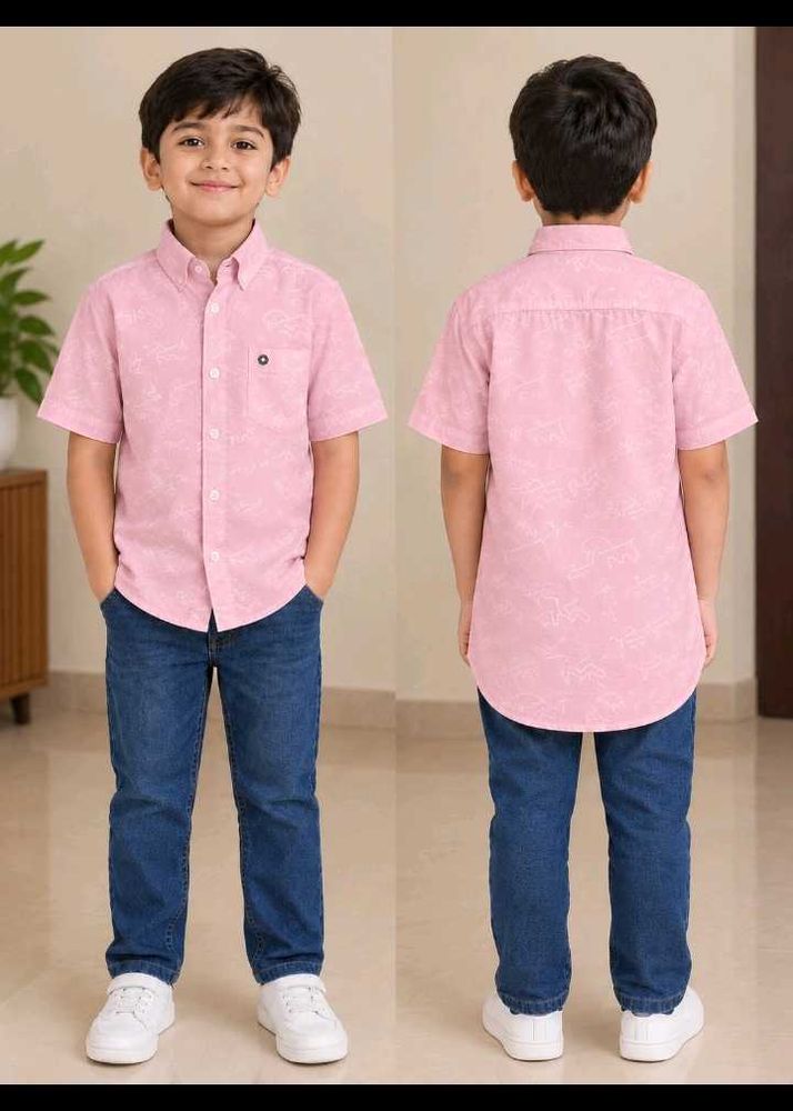 Pink Printed Short Sleeve Shirt for Boys