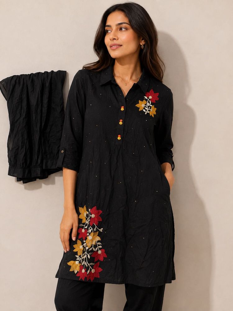 Black Embroidered Kurta Set
