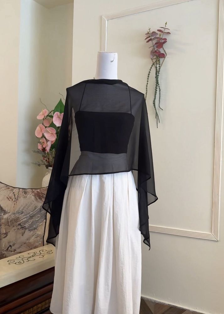 Elegant Black Sheer Overlay Gown