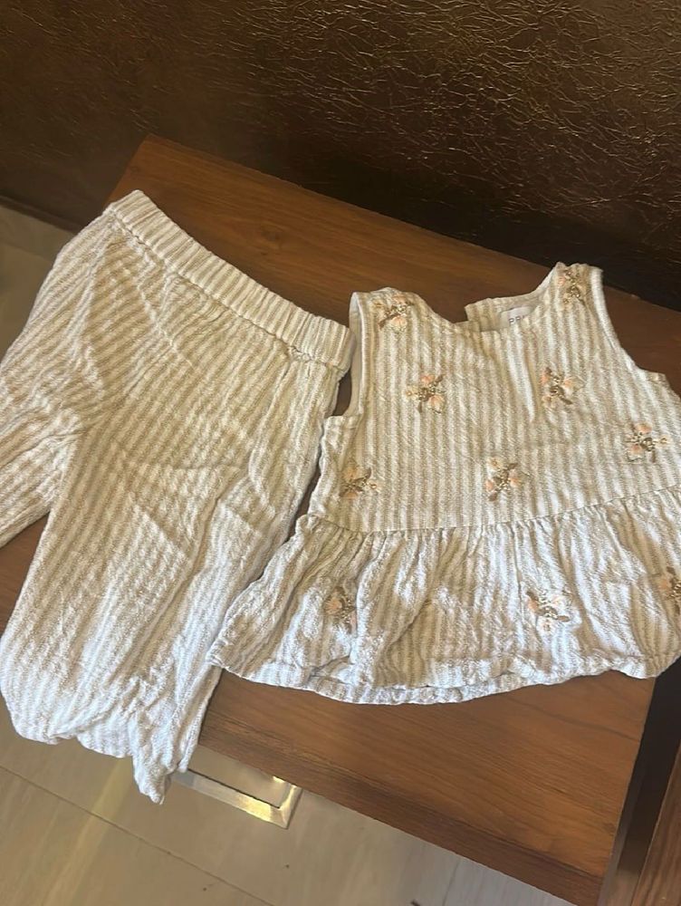 primark Striped Kurta Set with Embroidery