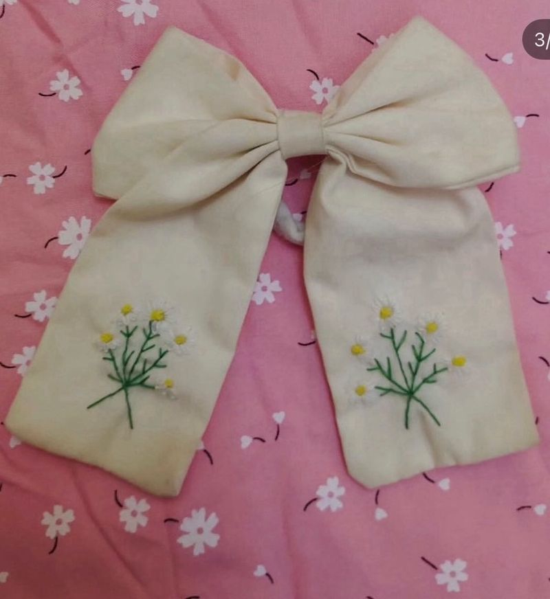Floral Embroidered Hair Bow