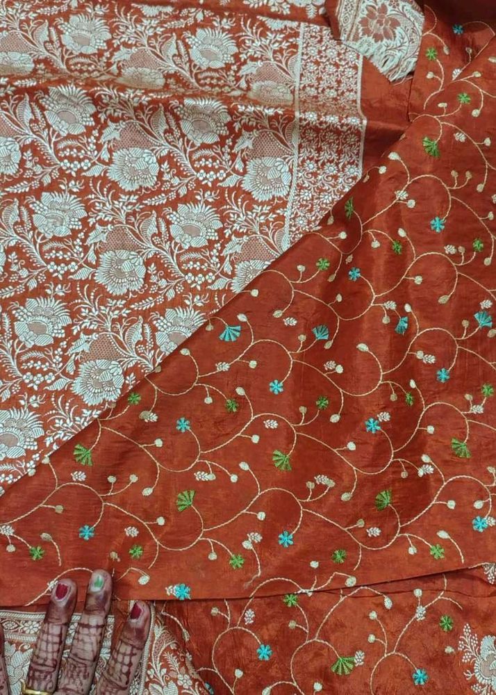 Elegant Orange Embroidered Saree