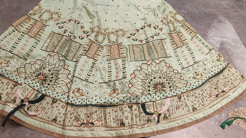 pista Green jardoshi hand work Embroidered Lehenga