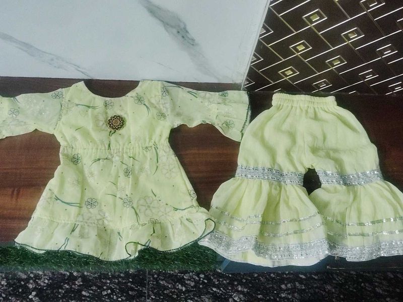 Light Yellow Kurta Set with Sharara Pants