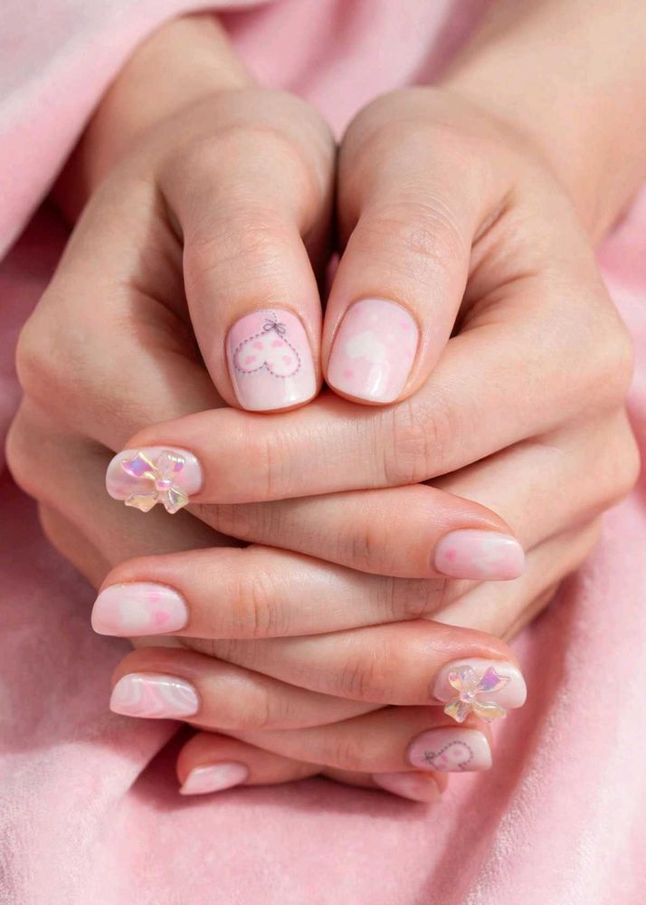 Cute Pink Heart Nail Art