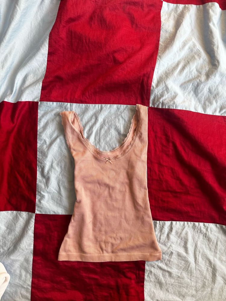 Pink Lace Trim Camisole Top