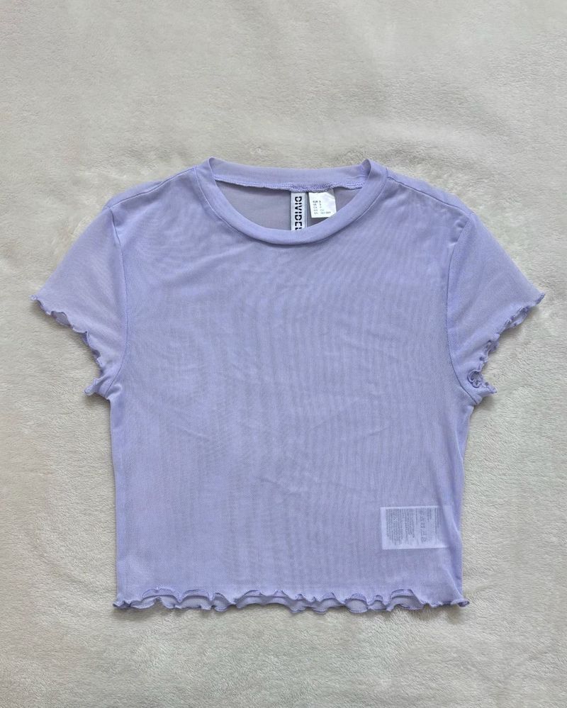 H&amp;M | Sheer Mesh Lettuce-Hem Crop Top