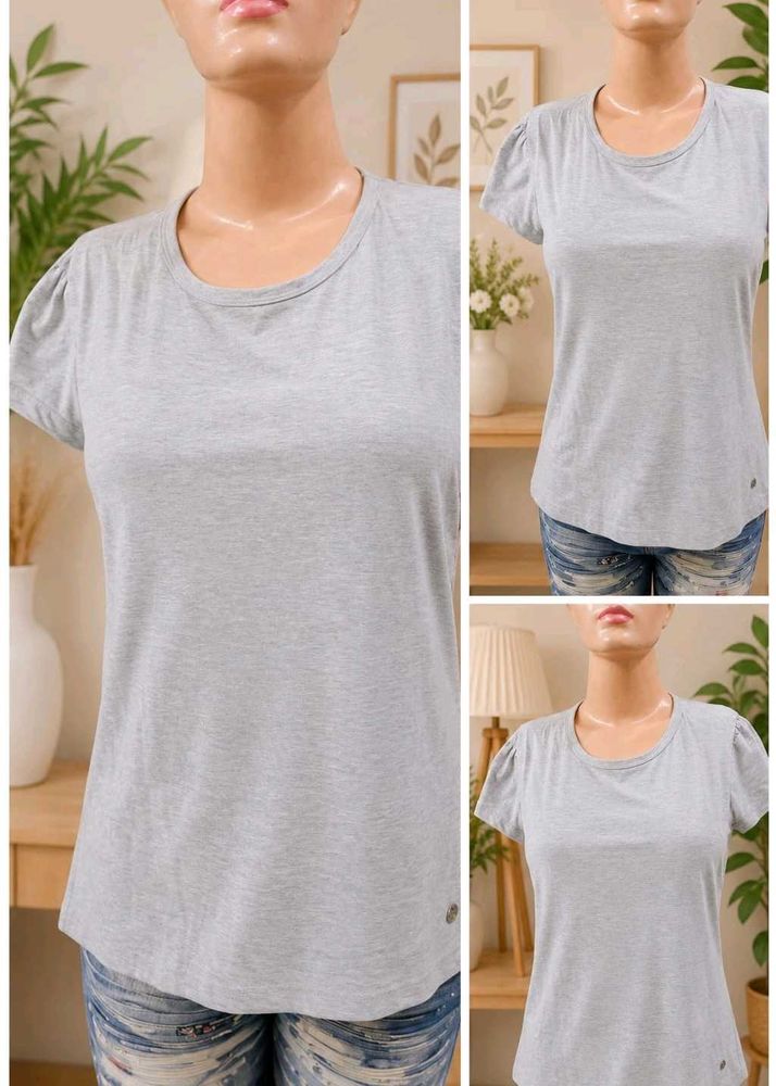 Grey Puff Sleeve T-Shirt
