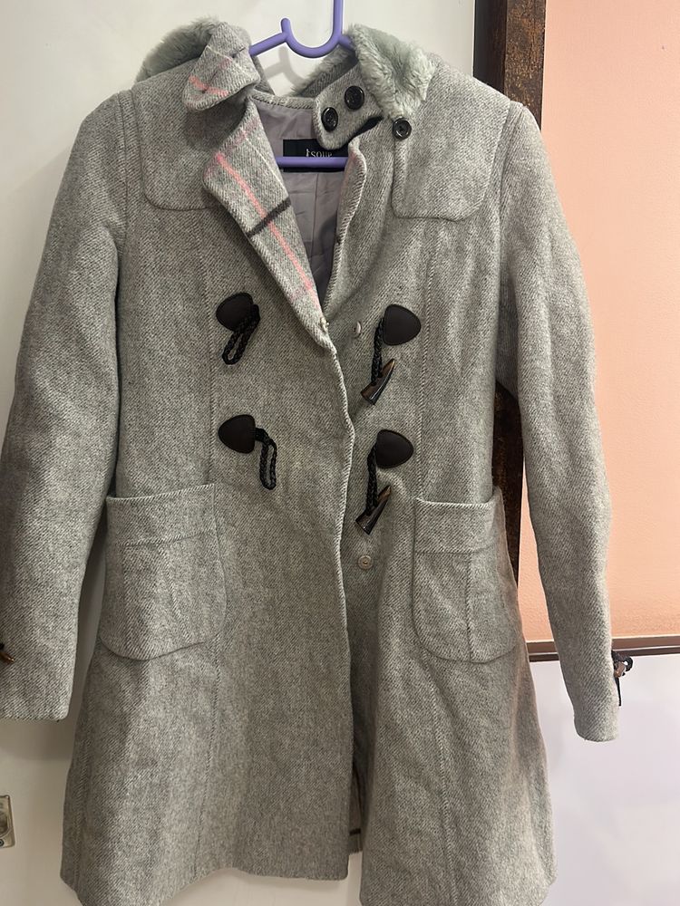 Women hooded woolen coat