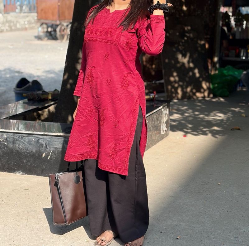 Maroon Embroidered Kurta only kurt