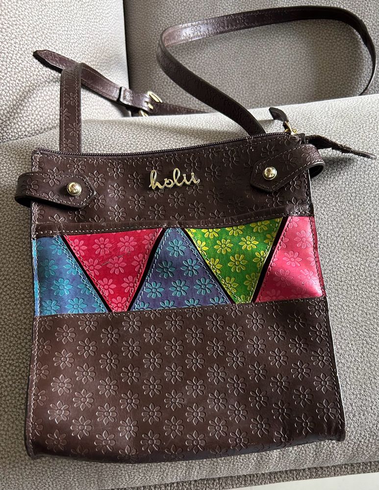 Textured Leathered Structured Sling Bag