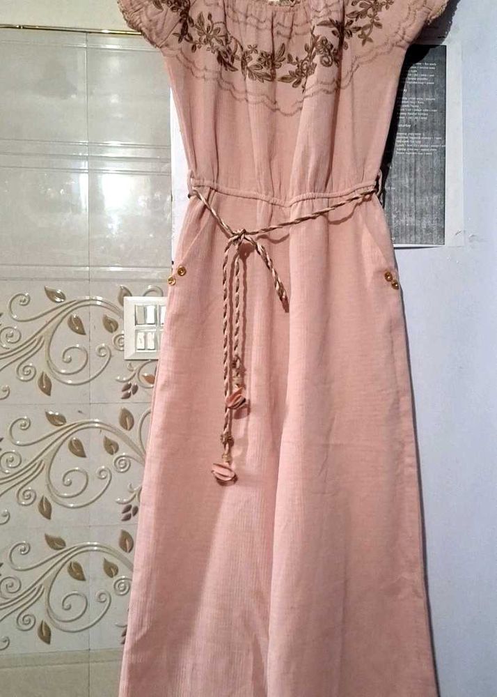 ​🌸 Elegant Pastel Pink Embroidered Jumpsuit (with