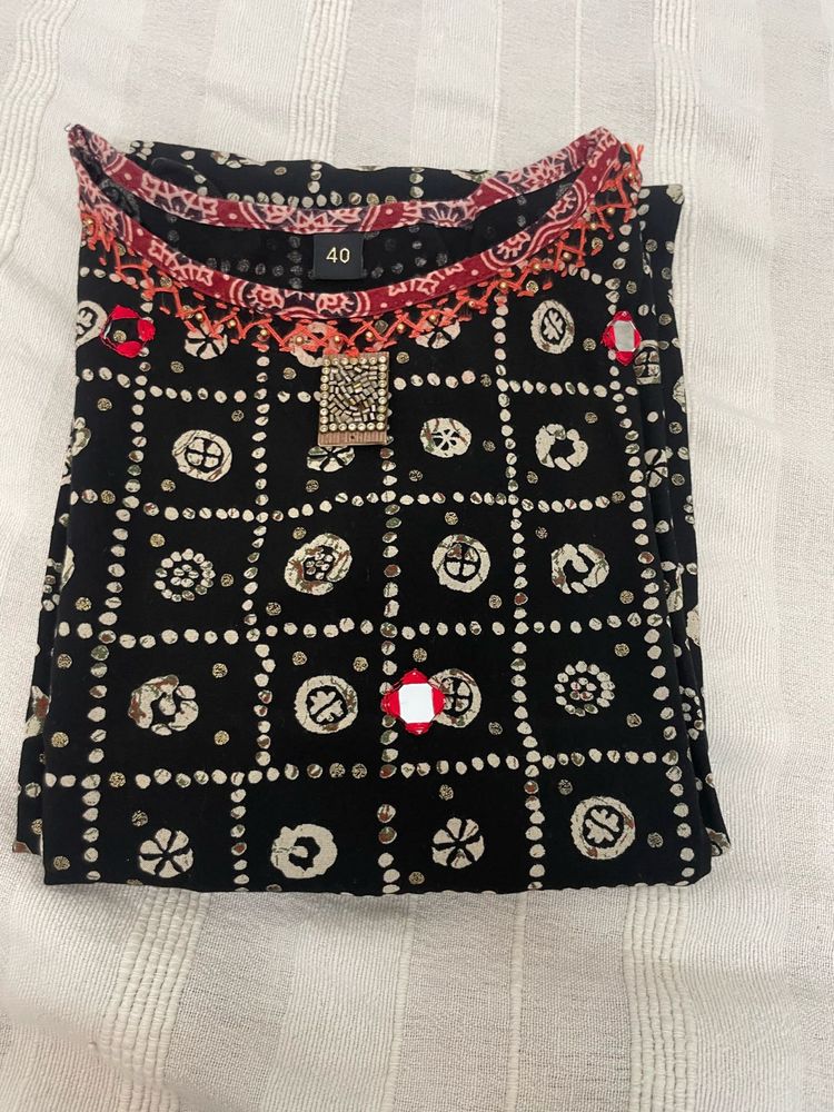Black Jaipuri Kurti with Mirror Work