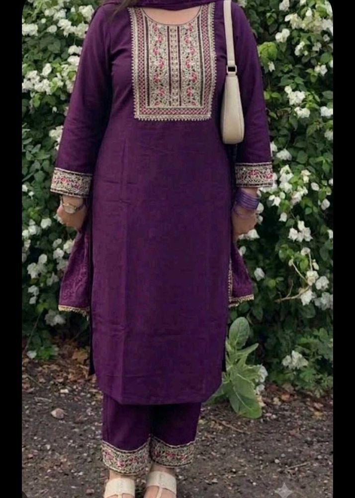 Purple party wear kurta set