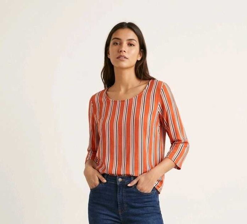 Fame Forever Orange Striped 3/4 Sleeve Top