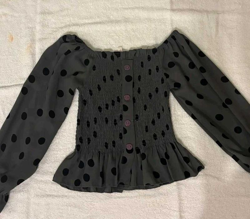 Chic Polka Dot Smocked Peplum Top