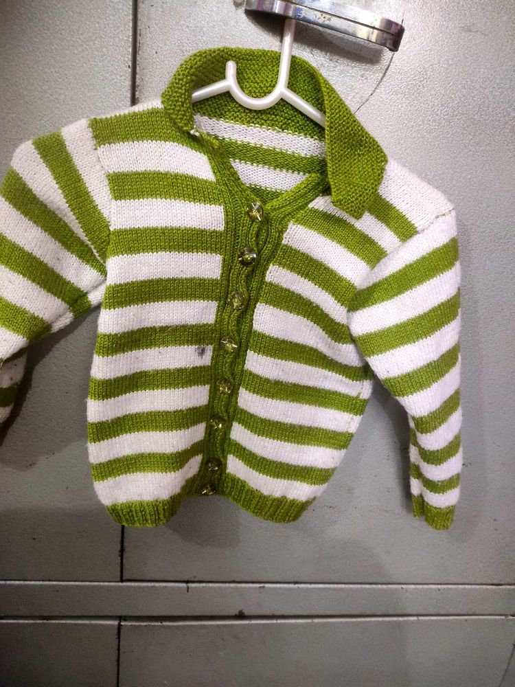 Green &amp; White Striped Baby Sweater