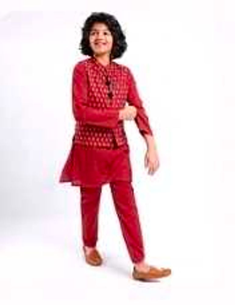 Boys Red Ethnic Kurta Set