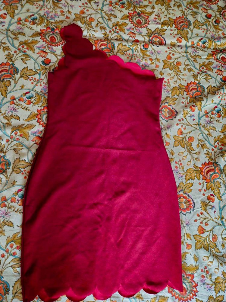 New One Shoulder Scalloping  Dress