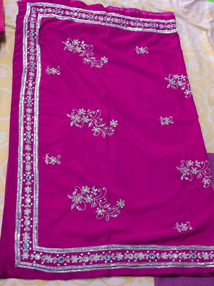 Vibrant Magenta Embroidered Saree