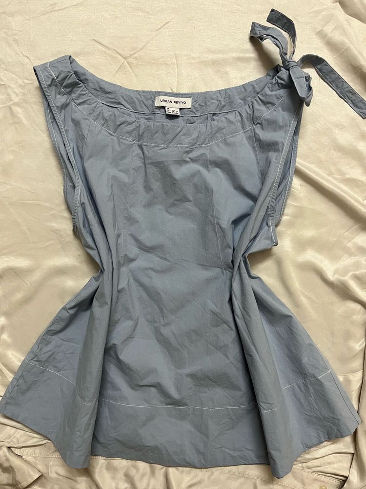 Light Blue Tie Shoulder Top