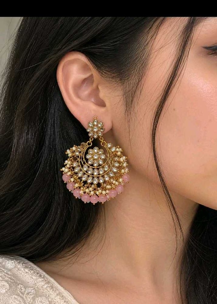 Elegant Gold &amp; Pink Jhumka Earrings
