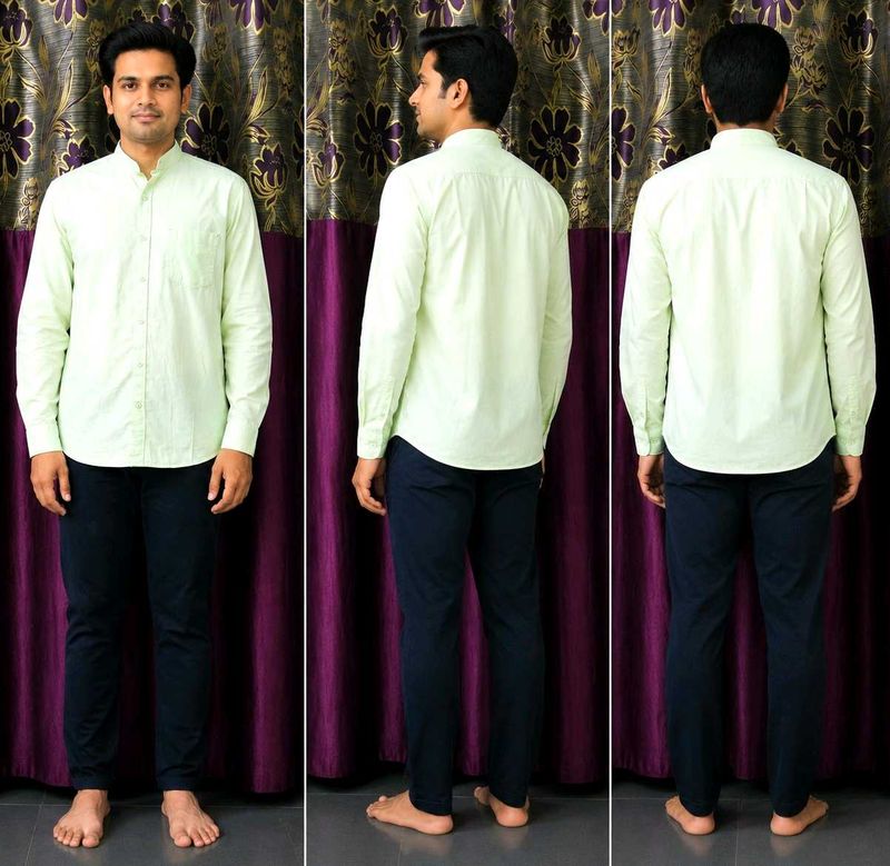 Men's Light cream Band Collar Shirt