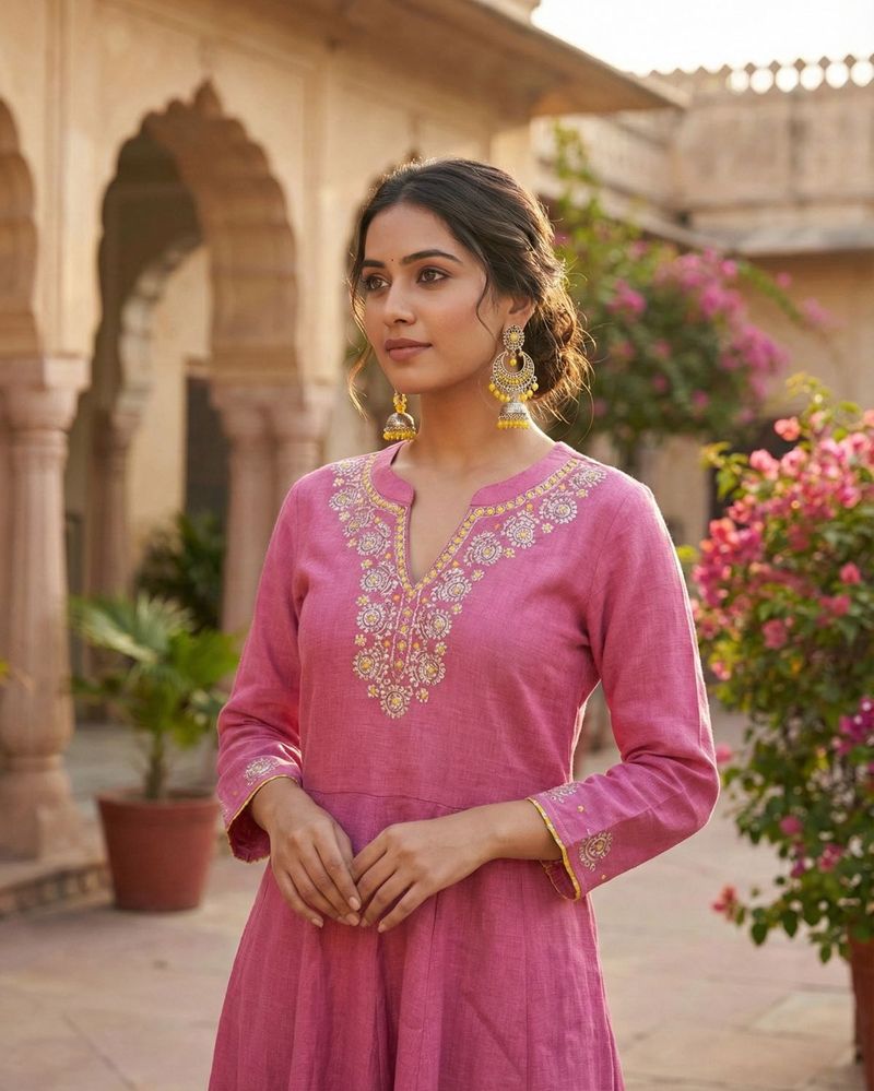 Pink Embroidered Cotton Kurta 💗