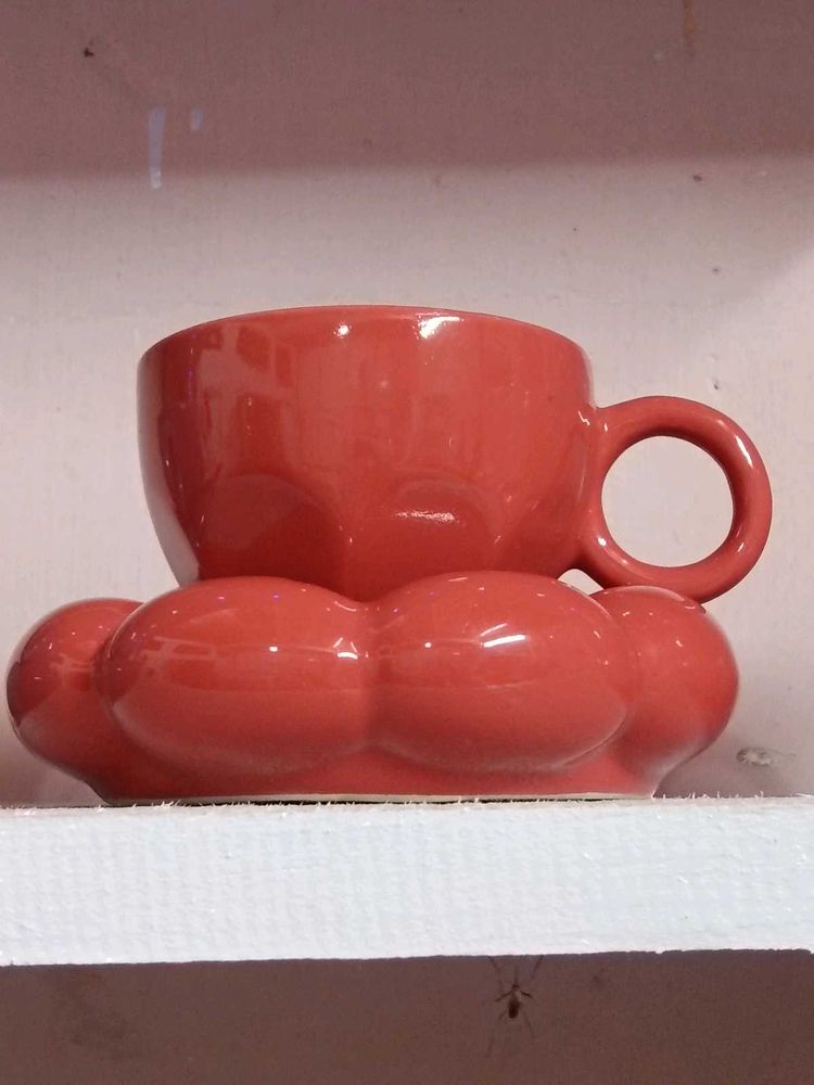 Cute Red Coffee Cup and Saucer Set