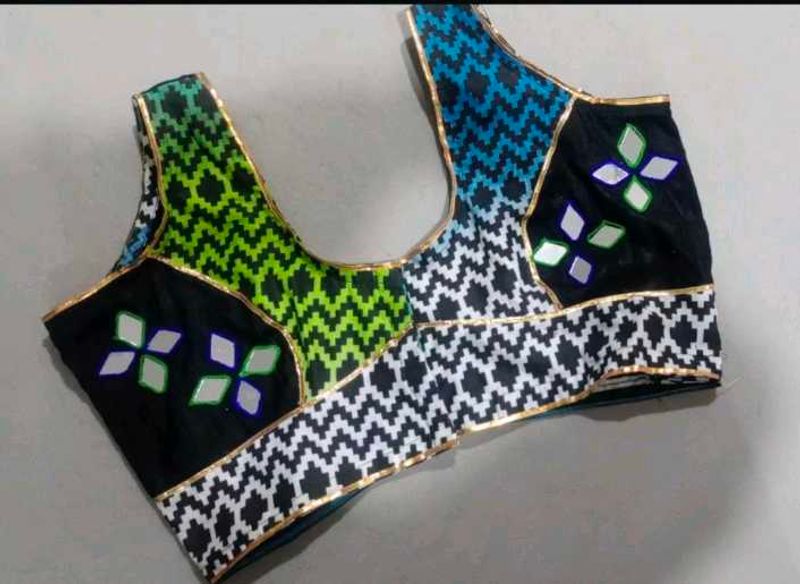 Vibrant Patchwork Blouse with Mirror Work