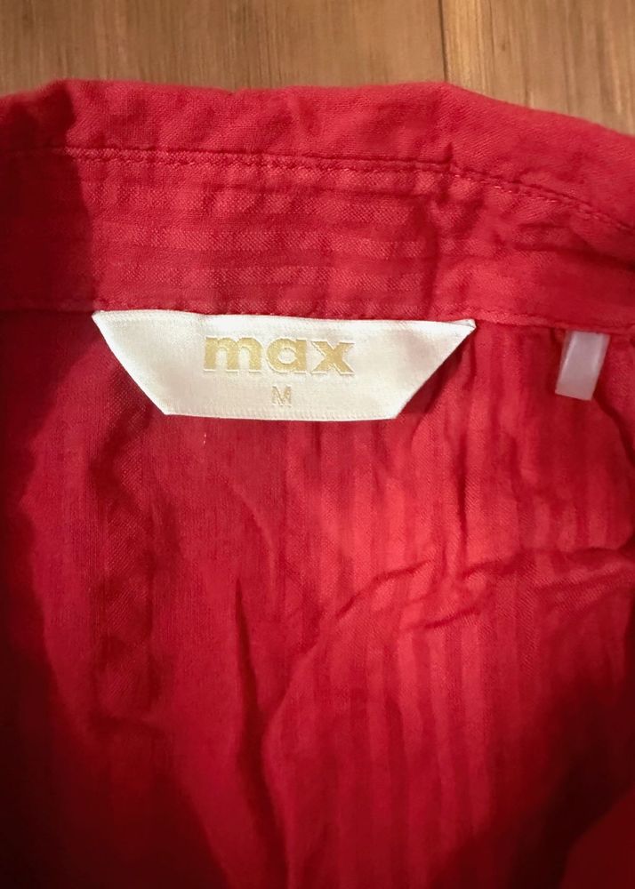 Red Textured Button-Down Shirt dress