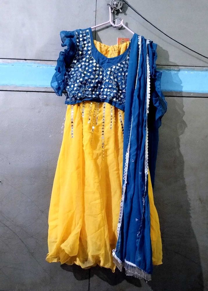 Ethnic Mirror work Yellow &amp; Blue lehenga choli
