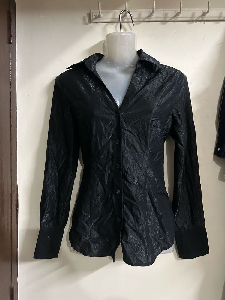 Chic Black Textured Button-Up Shirt