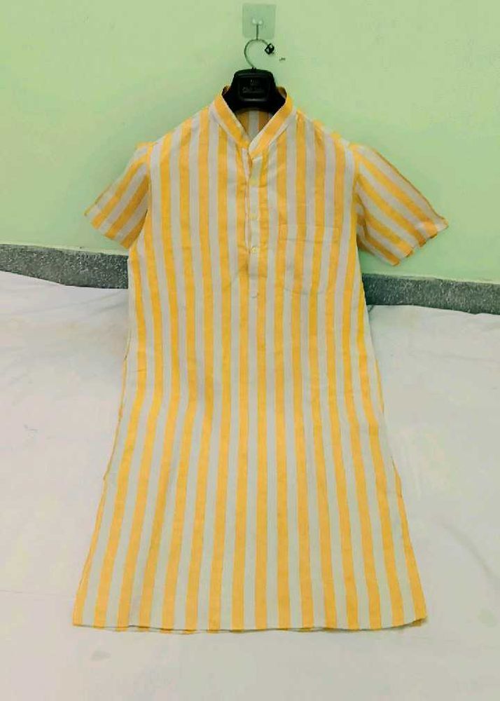 Men's Yellow &amp; White Striped Kurta