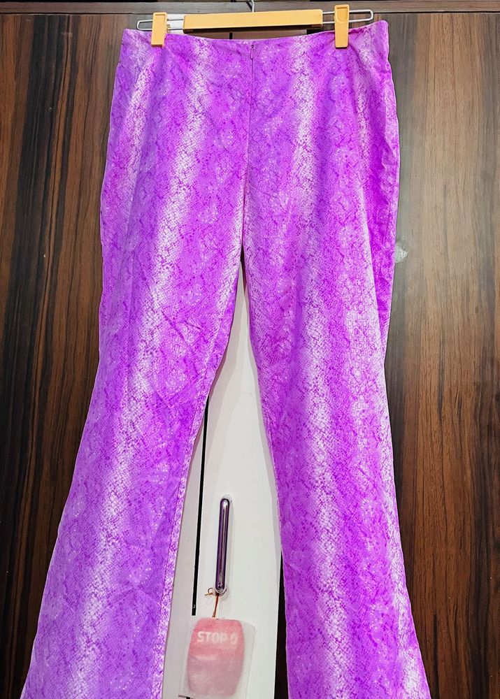 Vibrant Purple Snake Print Flared Pants