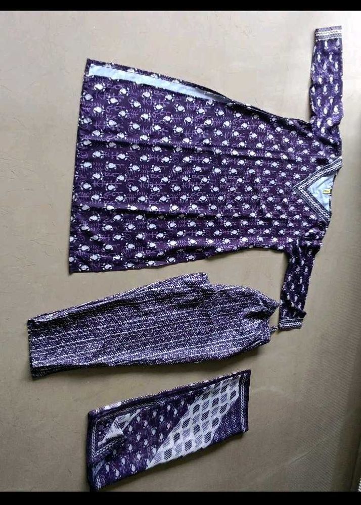 Elegant Purple Printed Kurta Set with Dupatta