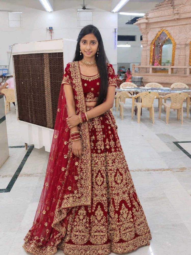 Stunning Red &amp; Gold Embellished Lehenga Choli