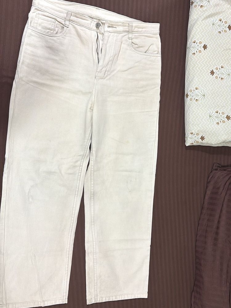Bewakoof Stylish Beige Wide-Leg Jeans for Women
