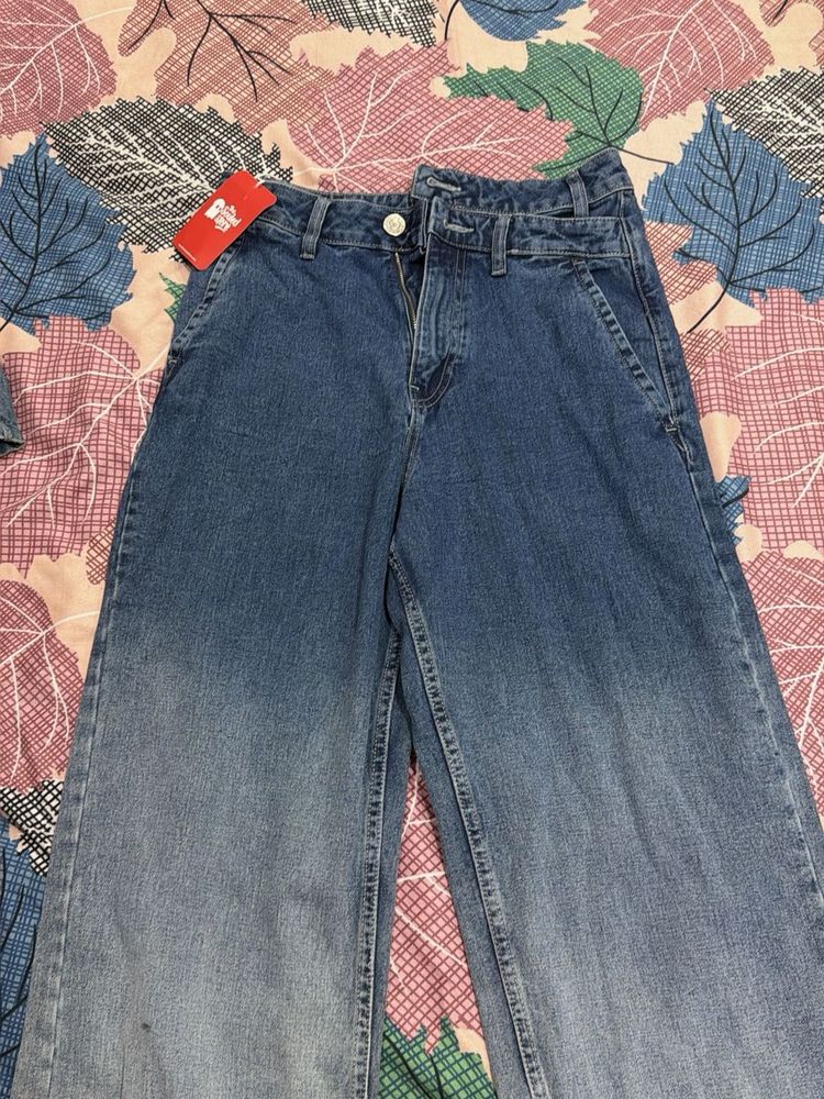 Souled store blue ombre Wide Leg Denim Jeans