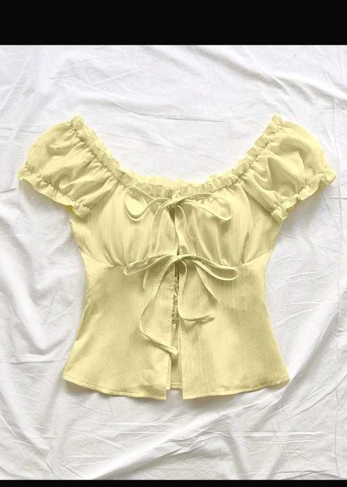 Yellow off shoulder waffle top