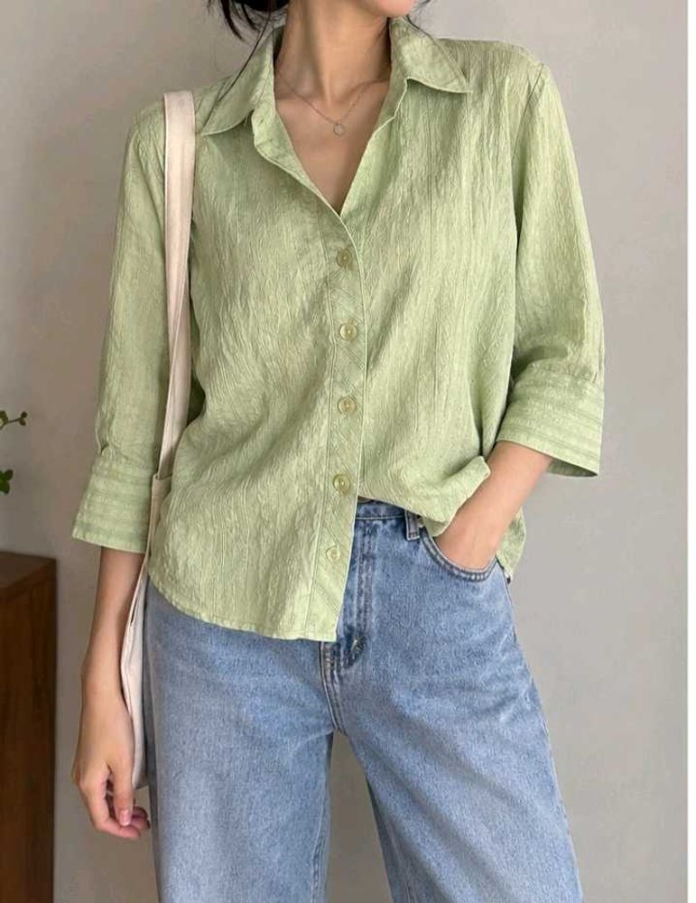 Light Green embroidered Button-Up Shirt