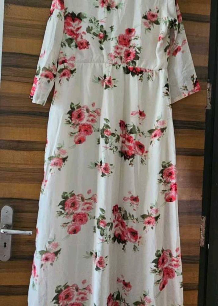White Floral Print Gown