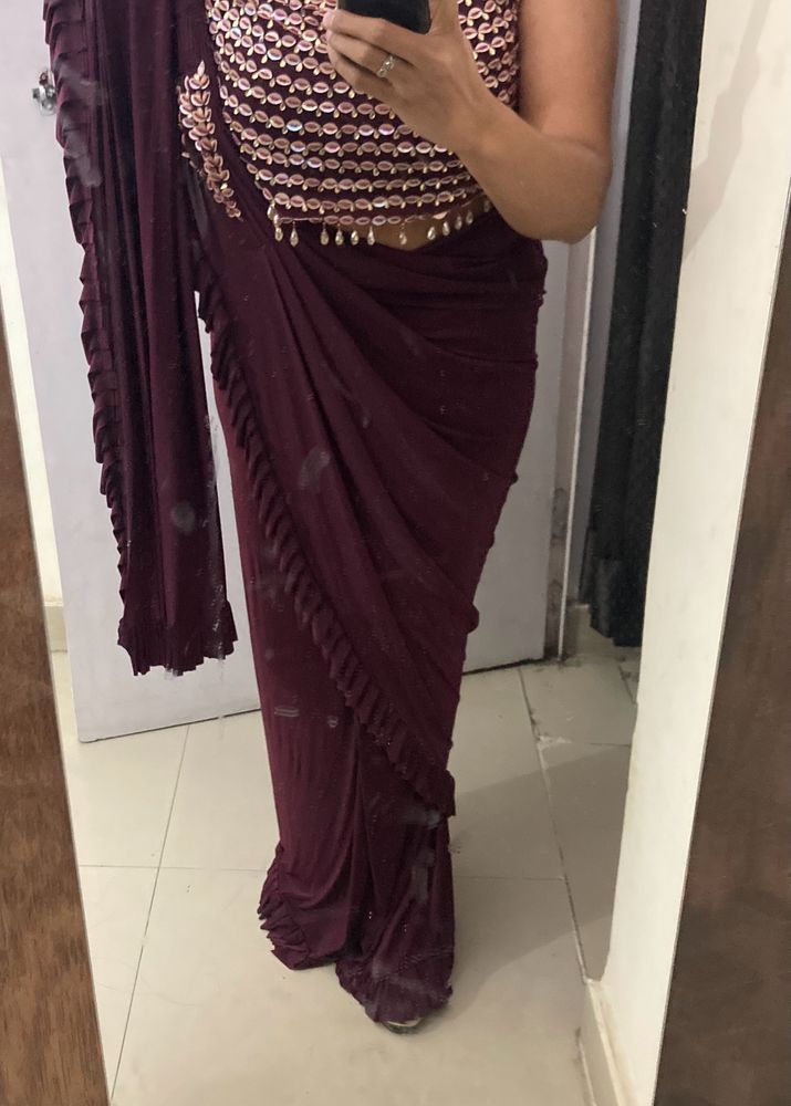 Girlish Partwear Ready To Wear Wine Saree