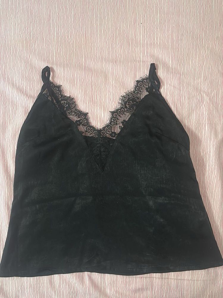 Black Lace Trim Cami Top